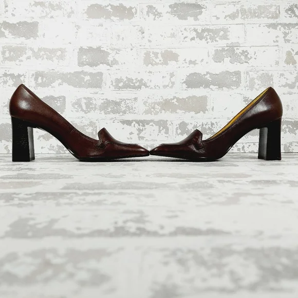 Nine West Nehemy Brown Leather Slip On Square Toe Block Heel shoes - Picture 7 of 12